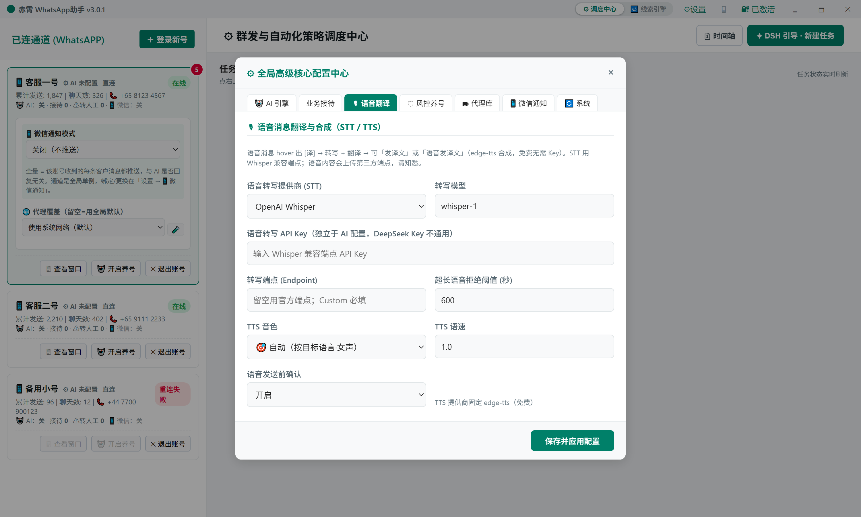 设置 · 语音翻译（STT / TTS）
